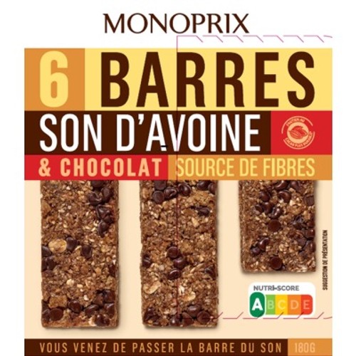Monoprix Barres Son Avoine Chocolat 150g