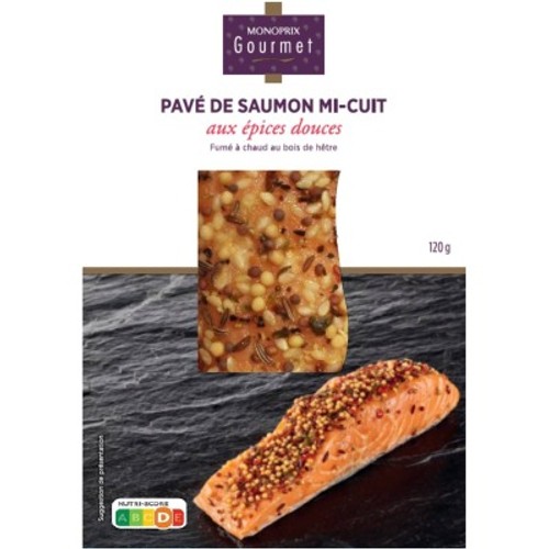 Monoprix Gourmet Pavé de saumon mi-cuit épices fumé au bois de hêtre 120g