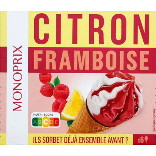 Monoprix 6 cônes citron framboise 462g
