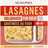 Monoprix Lasagnes Bolognaise Pur Bœuf Gratiné au Four 350g