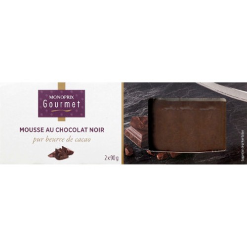 Monoprix Gourmet Mousse Au Chocolat Noir Pur Beurre De Cacao 2x90g