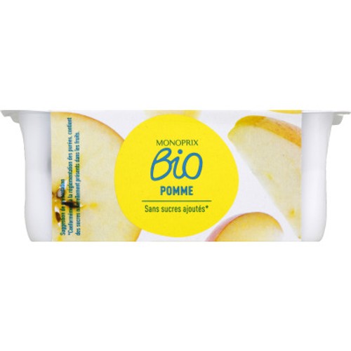 Monoprix Bio Purée de pommes sans sucres Le pack de 4x95g