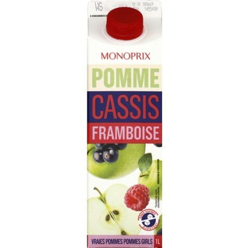 Monoprix Jus de fruits à la pomme, à la framboise et au cassis 1L