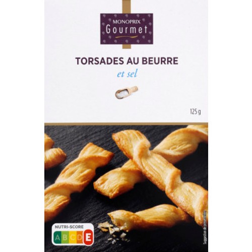 Monoprix Gourmet Torsades au beurre et sel 125g