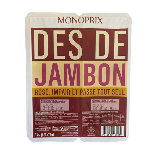 Monoprix Dés De Jambon 2x75g