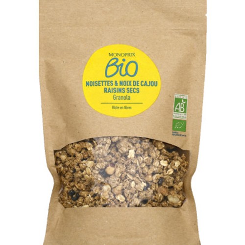 Monoprix Bio Granola Noisette, Noix de cajou et Raisins secs 350g