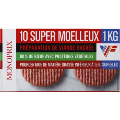 Monoprix Steak hachée Super Moelleux - de 15% de Mg 10x100g