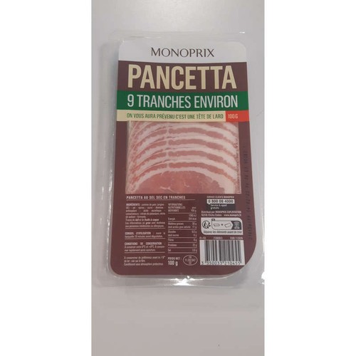 Monoprix Pancetta Au Sel Sec 100g