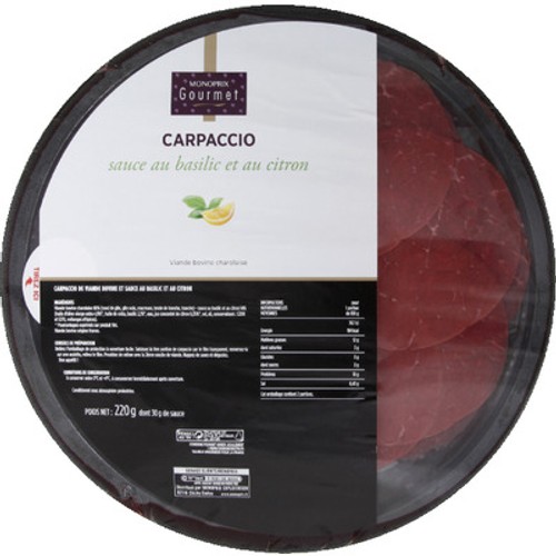 Monoprix Gourmet Carpaccio Sauce Basilic Et Au Citron 220G