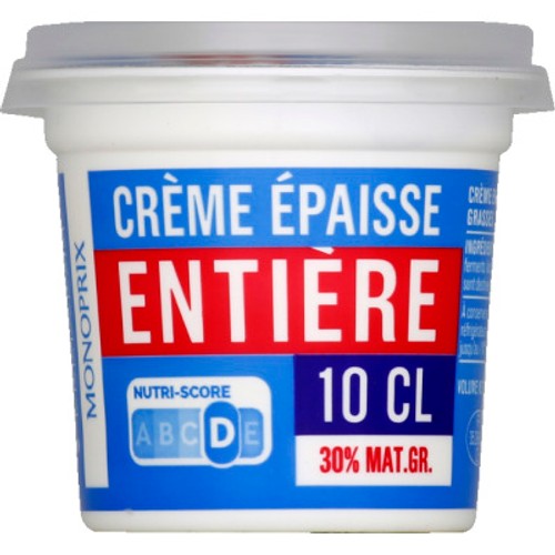 Monoprix Crème Fraîche Entière Epaisse 30% de Mg 10cl