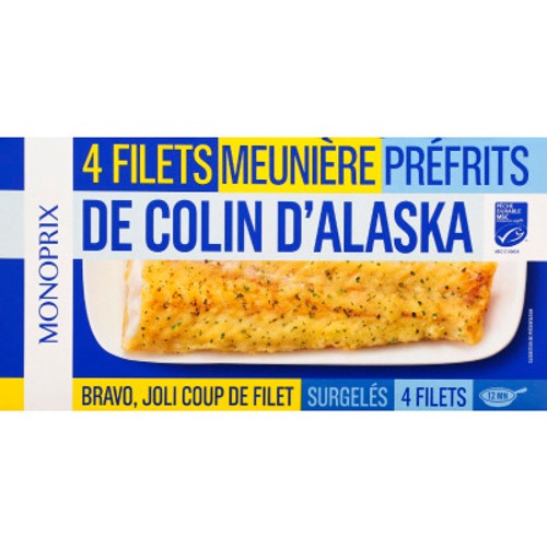 Monoprix 4 Filets Meunière de Colin d'Alaska MSC 400g