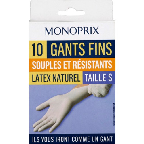 Monoprix Gants Fins Souples Et Résistants, Latex Naturel, Taille S x10