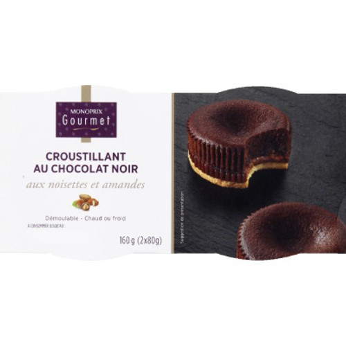 Monoprix Gourmet Croustillant au Chocolat Noir Noisettes et Amandes 2x80g