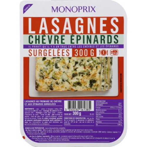 Monoprix Lasagnes chèvre épinards 300g