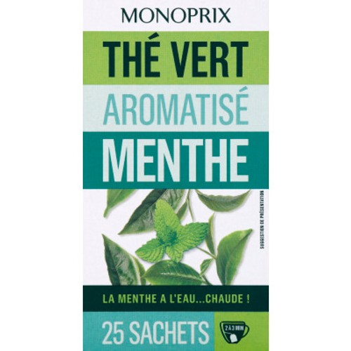 Monoprix Thé Vert Aromatisé Menthe 25 Sachets 40g