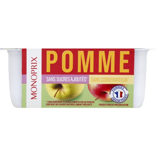 Monoprix Purée de Pomme Sans Sucres Le pack 4x90g