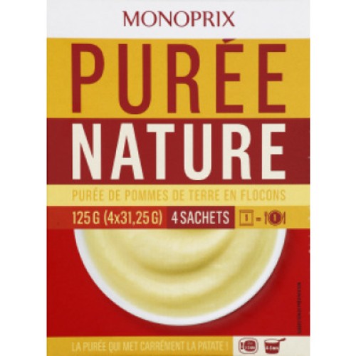 Monoprix Purée nature, purée de pommes de terre en flocons 4x31,25g