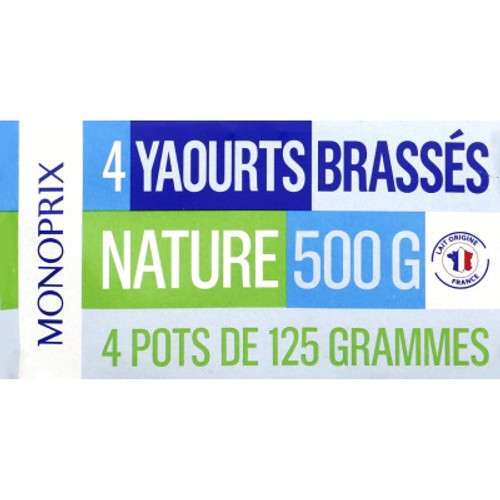 Monoprix Yaourt Brassé nature 4x125g