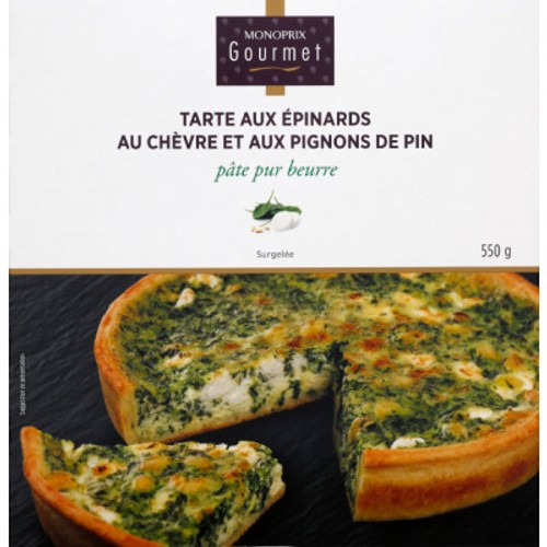 Monoprix Gourmet Tarte Épinards Chèvre, Pâte Feuilletée, Surgelée 550g