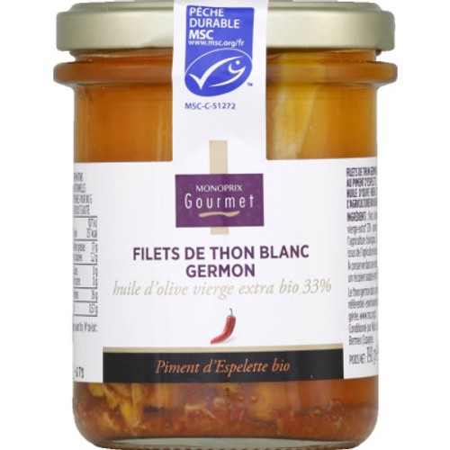 Monoprix Gourmet Filets de Thon Blanc Germon Au Piment D'Espelette 125g