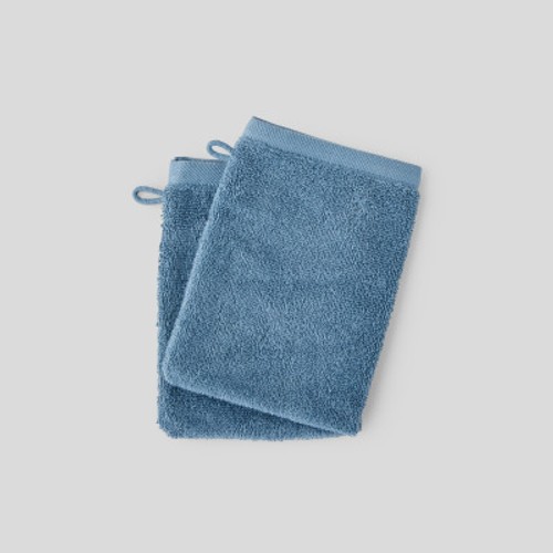 Monoprix Maison 2 Gants De Toilette, Couleur Tempête, Coton Bio