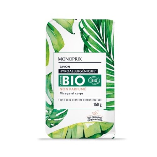 Monoprix Bio Savon Hypoallergénique Non Parfumé 150g