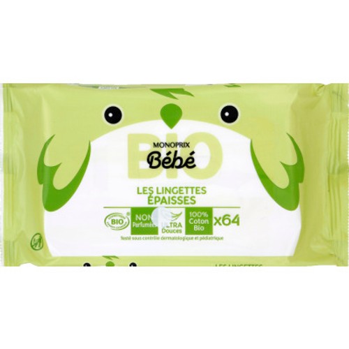 Monoprix Bio Bébé Lingettes épaisses x64