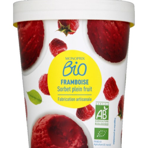 Monoprix Bio Sorbet framboise plein fruit 334g