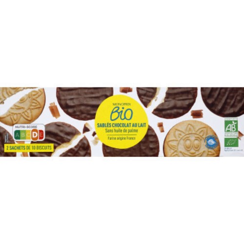 Monoprix Bio Sablés nappés de chocolat au lait 200g