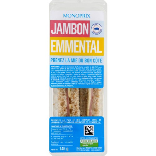 Monoprix Sandwich jambon emmental 145g