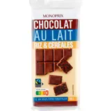 Monoprix Chocolat au lait, riz et céréales 2x100g