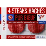 Monoprix Steak haché pur Bœuf 15% de Mg Surgelés 4x100g