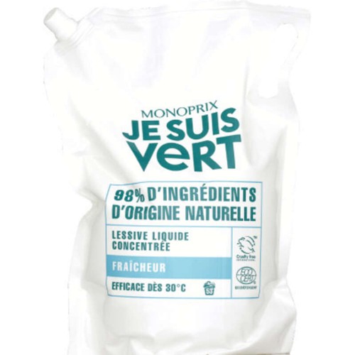 Monoprix Je Suis Vert Lessive Liquide Concentrée Fraîcheur 1,98L