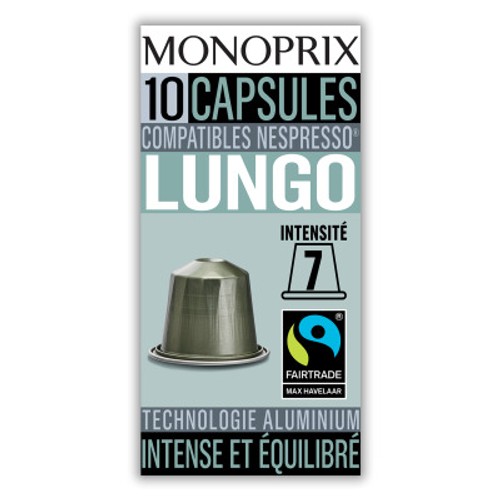 Monoprix Café Lungo Intensité 7 x10 Capsules 50g