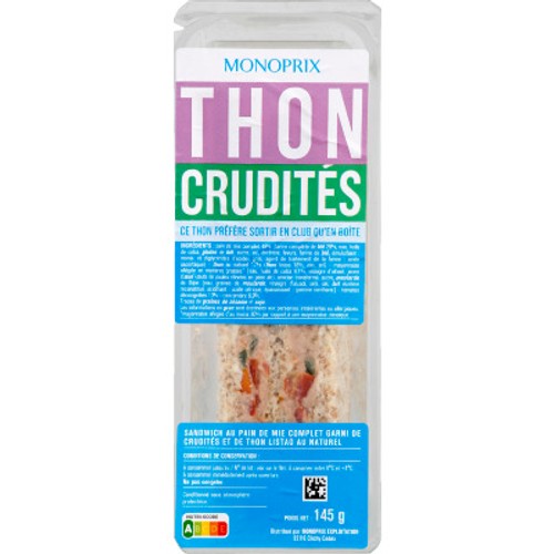 Monoprix Sandwich Thon crudités 145g