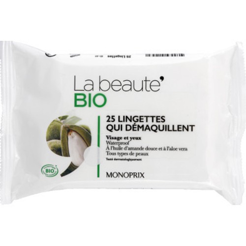 Monoprix La beauté Bio Les lingettes qui démaquillent x25