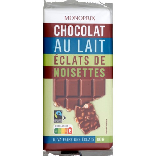 Monoprix Chocolat au lait aux éclats de noisettes 2x100g