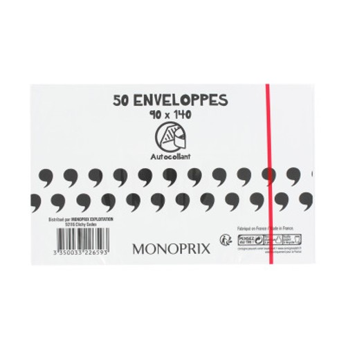 Monoprix Maison 50 Enveloppes Pour Carte De Visite, 9X14Cm, Bord Autocollant