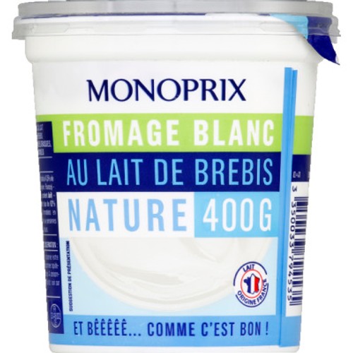Monoprix Gourmet Fromage Blanc Nature Brebis 4.5% Mg 400g