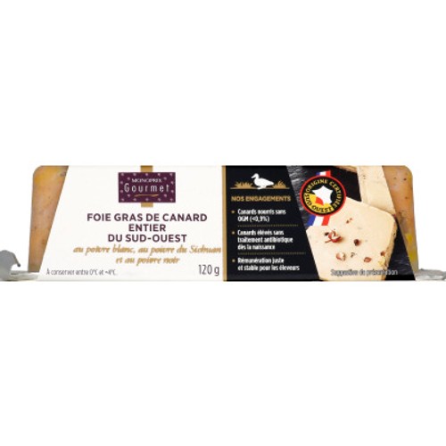 Monoprix Gourmet Foie Gras De Canard Entier Du Sud-Ouest Igp Aux Poivres 120g