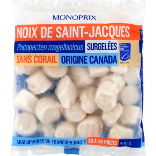 Monoprix Noix de Saint Jacques sans corail. Calibre moyen 400g
