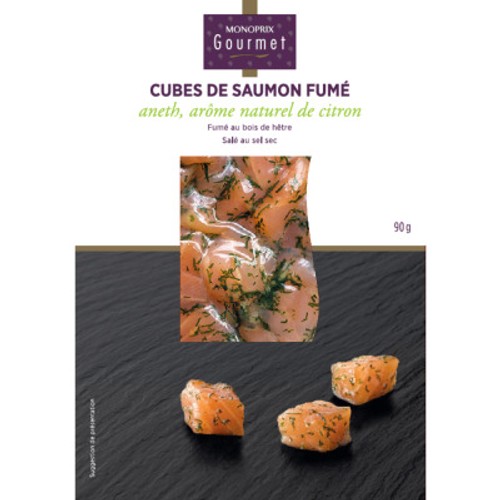 Monoprix Gourmet Cubes de Saumon Fumé Aneth Arôme naturel de citron 90g