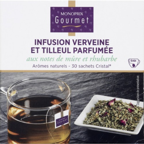 Monoprix Gourmet Infusion Verveine & Tilleul Parfumée Mûre Et Rhubarbe 45g