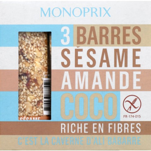 Monoprix Barre Sésame Amande Coco 3x25g
