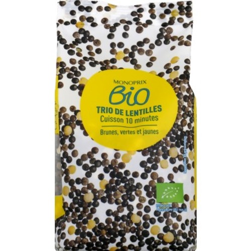Monoprix Bio Trio De Lentilles Cuisson 10 Minutes 250g