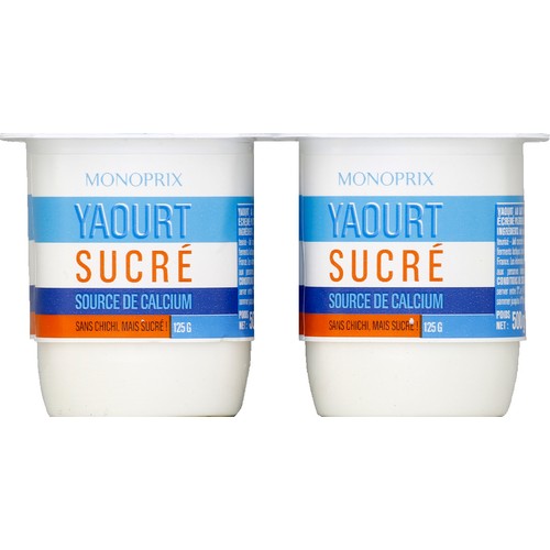Monoprix Yaourt nature partiellement sucré 4x125g