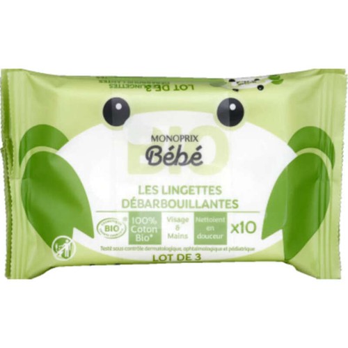 Monoprix Bio Bébé Lingettes Débarbouillantes x10