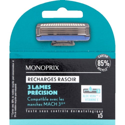 Monoprix Recharges Rasoir Système 3 Lames Compatibles Mach3 x5