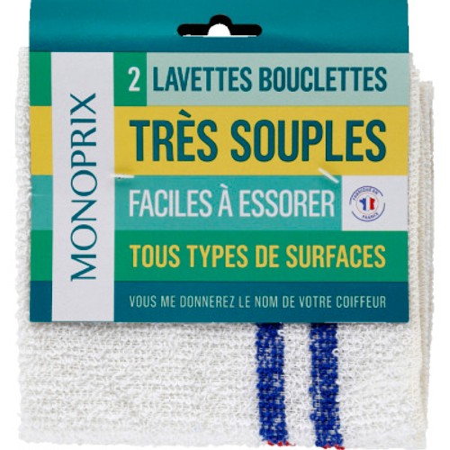 Monoprix Lavettes bouclettes très souples tous types de surfaces x2