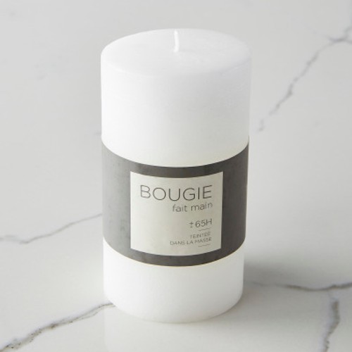Monoprix Maison Bougie Non Parfumée, Coulée, Teintée Dans La Masse, Finition Brute, 7X12Cm, Blanche